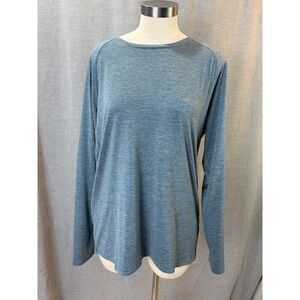 Quince Blue Recycled Poly Long Sleeve Tee Stretch Knit Performance Top Women's M